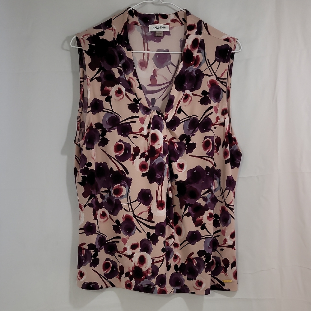 Calvin Klein Purple Fitted Blouse with Notched Collar